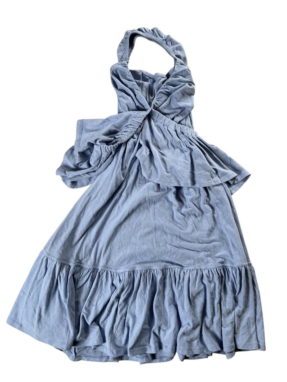 FP BEACH Dress Womens S Blue Sundress Halter Ruffle Short Cotton Jersey